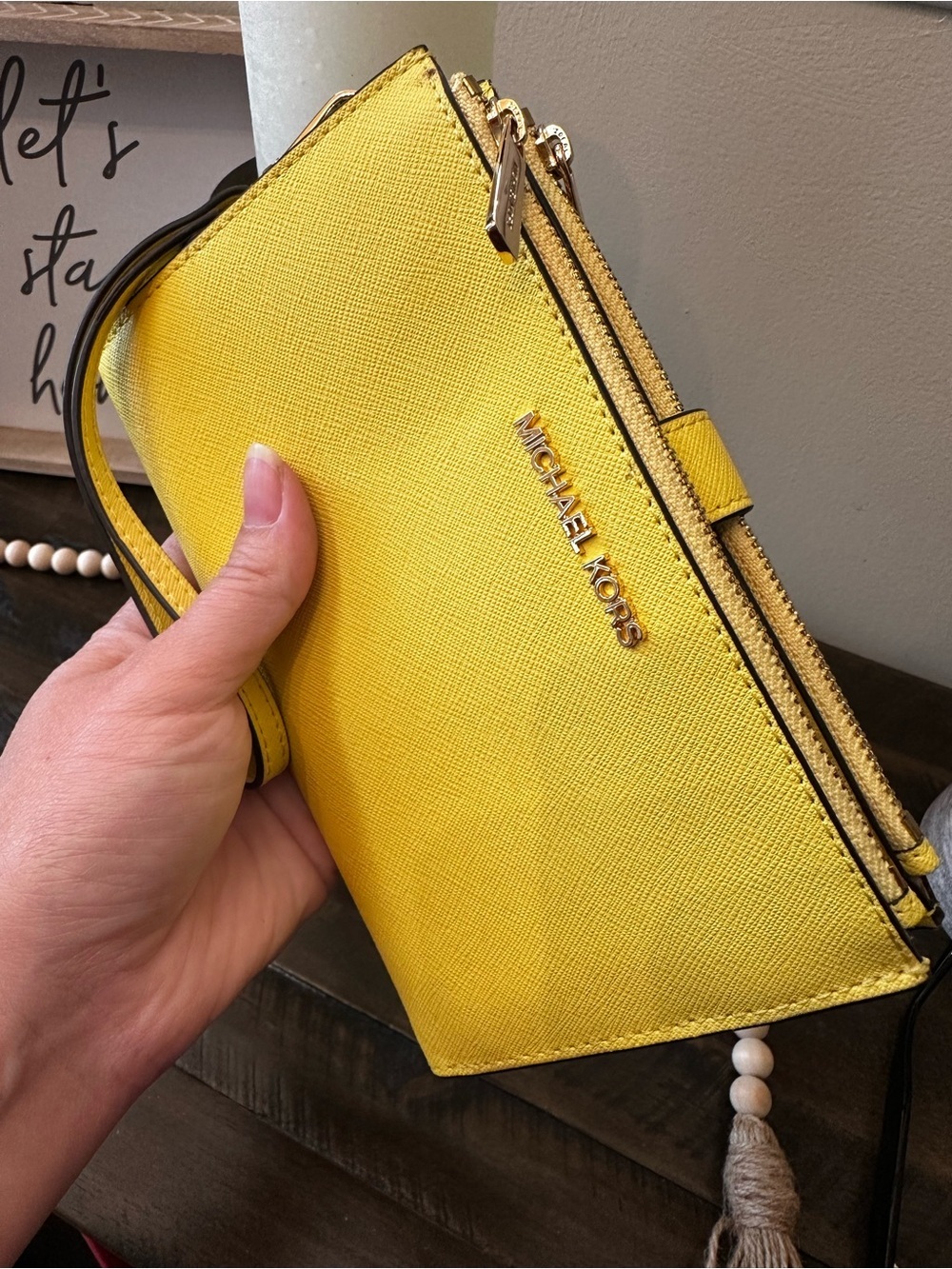 Michael Kors Bright sunshine Yellow staffino Leather Wristlet Clutch - Picture 5 of 12